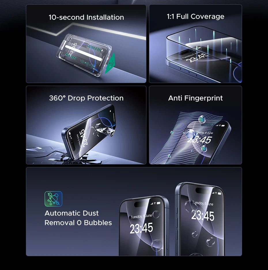 UGREEN 2PCS Automatic Dust-free Screen Protector For iPhone 17 Pro Max Tempered Glass For iPhone 17 16 Pro 17Pro Air Phone Film