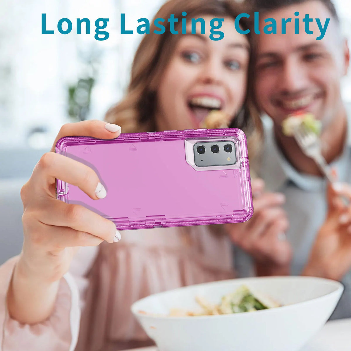 Hot Trend Vault Galaxy Note20 Ultra transparent shockproof case with two tempered glass screen protectors, showing the protective accessories.