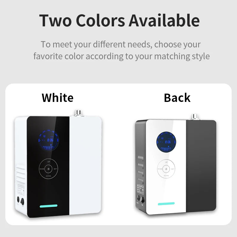 Hot Trend Vault LuxPerfume essential oil diffuser for hotels, portable device with 300m3 capacity, shown in sleek design.
