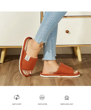 Home Linen Slippers For Women Autumn Winter Comfortable Open Toed Breathable Bedroom Shoes For Men And Women