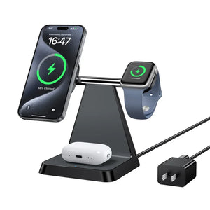 Hot Trend Vault Iseyyox magnetic wireless charger station with iPhone 3-in-1 fast charging, showing a sleek, compact design for multiple devices.