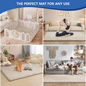 Cream solid Huloo Sleep non-slip living room rug by Hot Trend Vault, perfect for bedroom decor with a minimalist style.