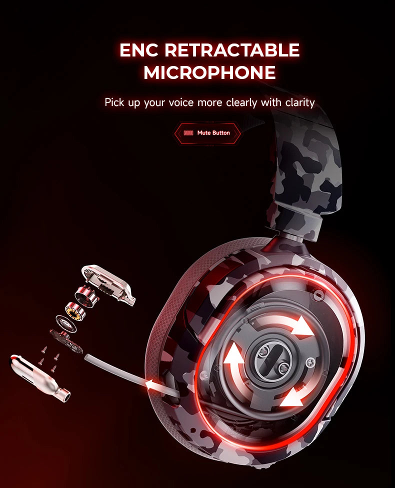 Picun G2 Wireless Gaming Headset Bluetooth 2.4G Headphones 7.1 Surround 5ms Low Latency ENC Mic for PC PS4 PS5 Phone Switch