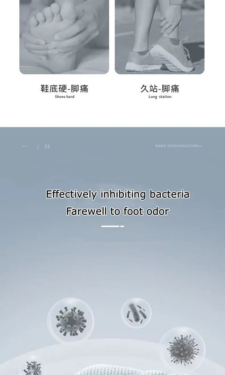 Sports Deodorant Insoles for Shoes Soft Comfortable Running Breathable Shock Absorption Insole for Feet Men Women Shoe Sole Pads