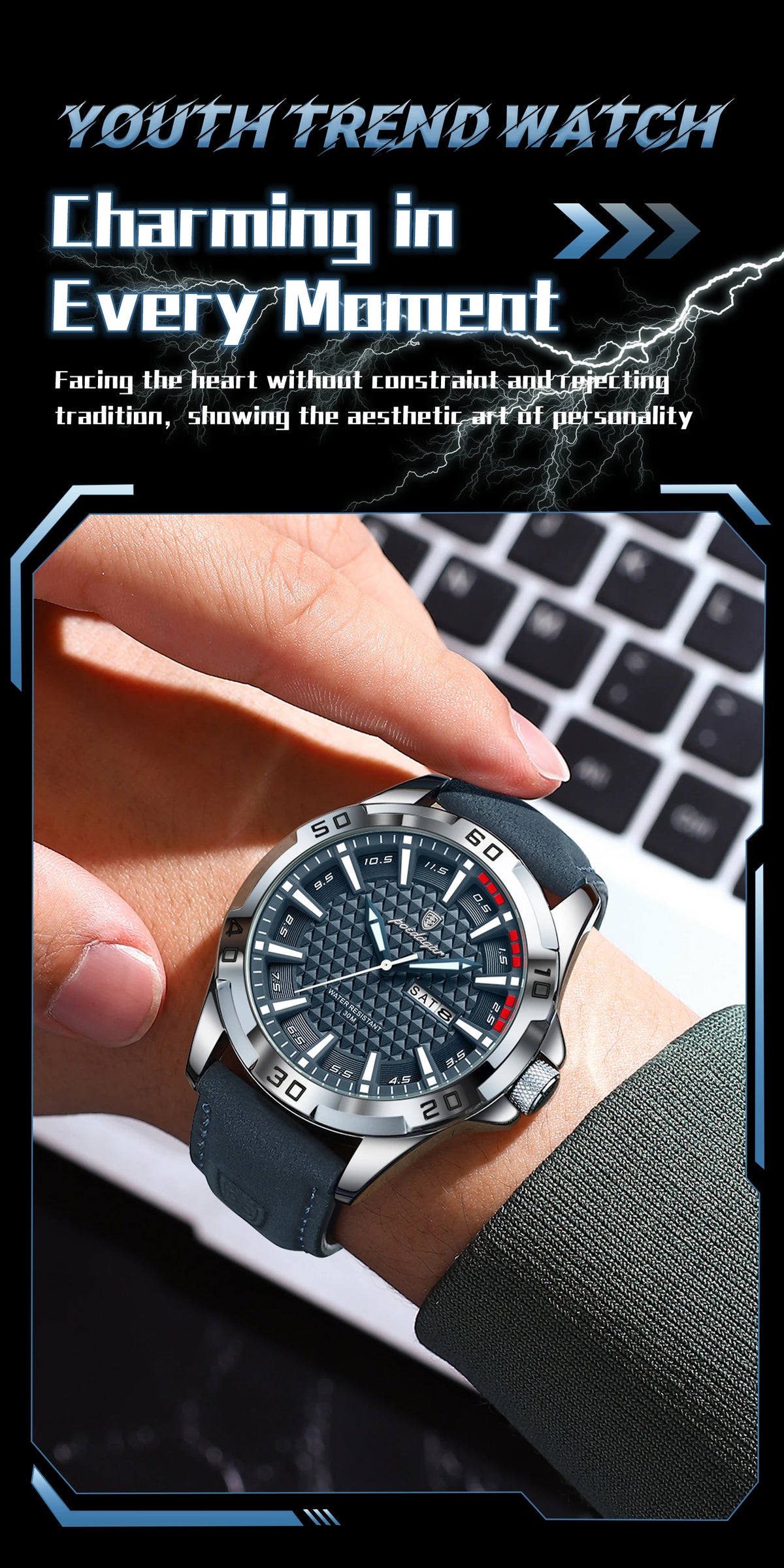 Men's luxury waterproof quartz leather watch with date display by Hot Trend Vault, stylish accessories for formal or casual wear.