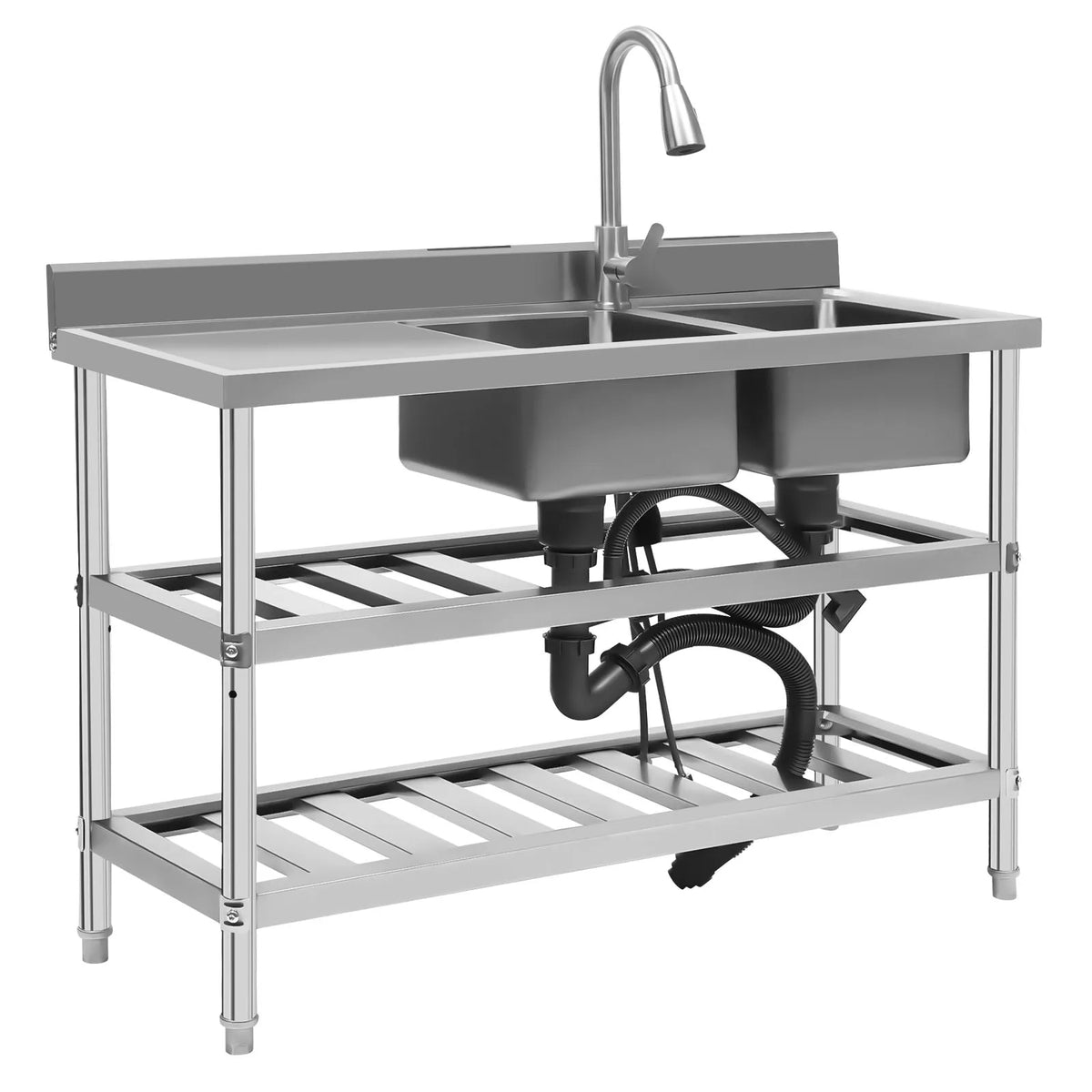304 Stainless Steel Sink Commercial Restaurant Kitchen Sink with Drawable Hot &amp; Cold Water Faucet