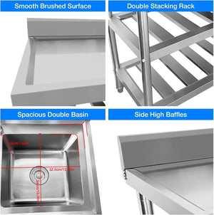 304 Stainless Steel Sink Commercial Restaurant Kitchen Sink with Drawable Hot & Cold Water Faucet