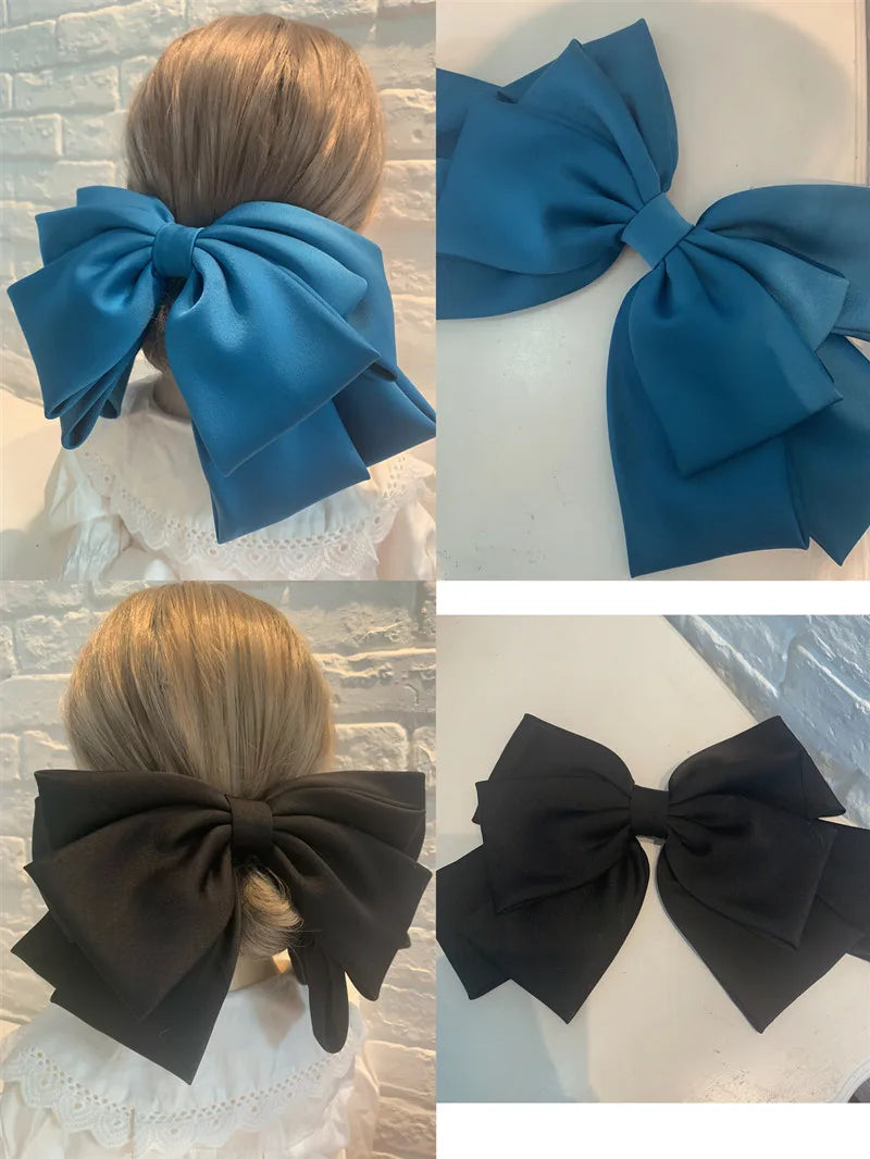 Large satin bow hairpin for women, retro style hair clip by Hot Trend Vault featuring a elegant satin ribbon bow.