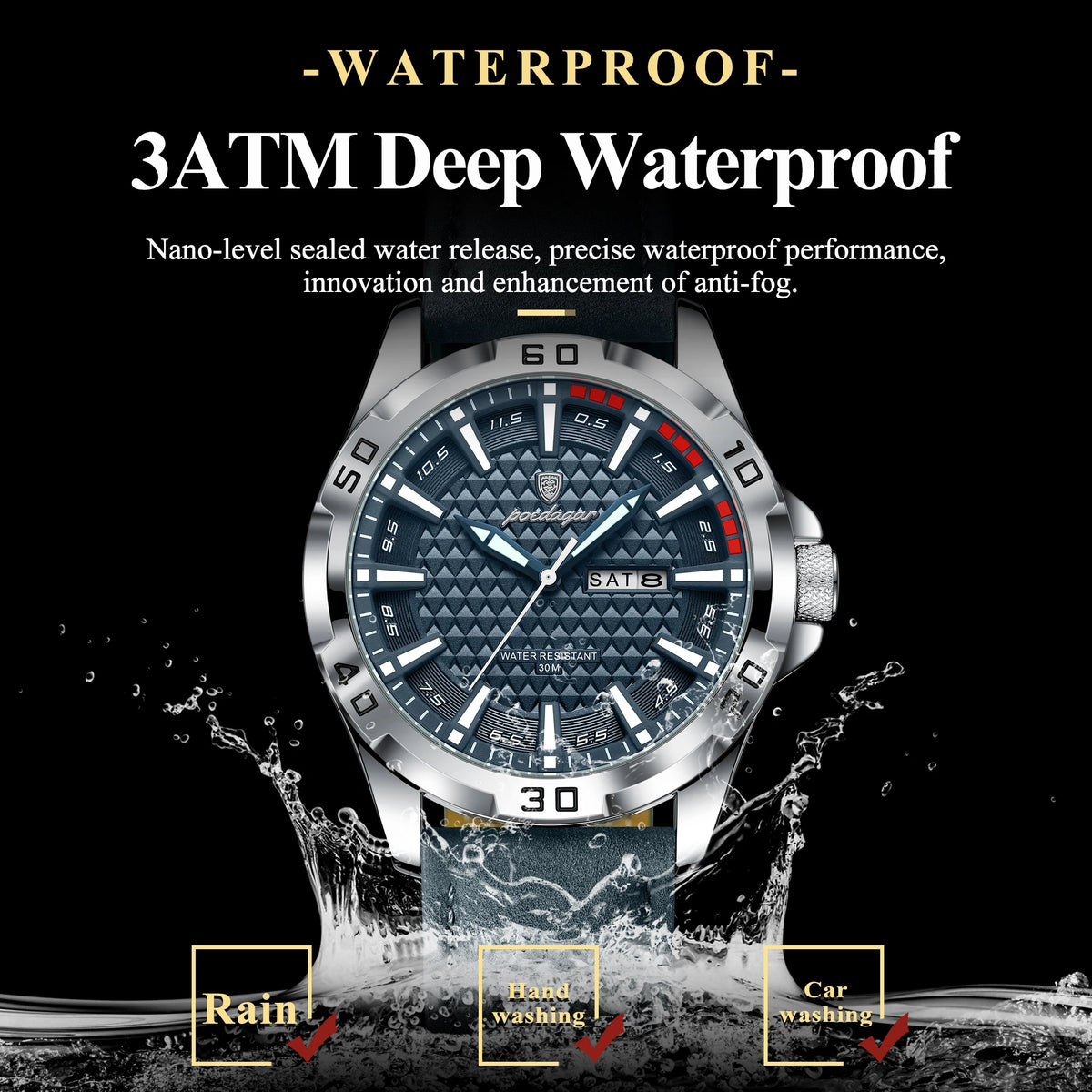 Luxury men's waterproof quartz leather watch with date from Hot Trend Vault, showcasing a sleek design and durable strap.
