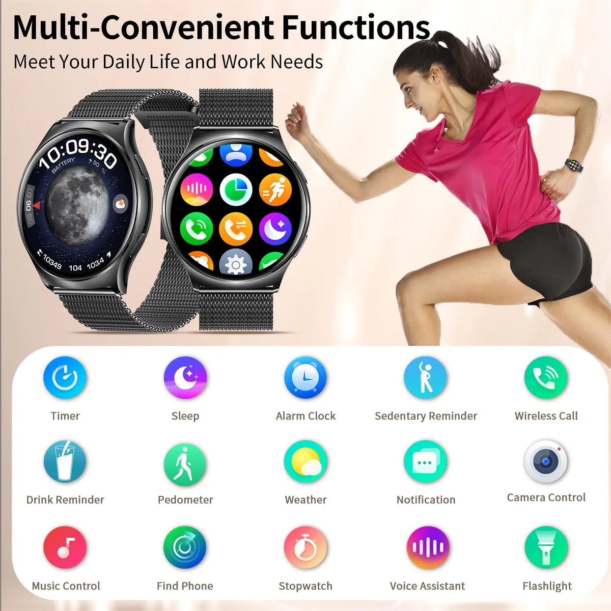 Smart Watches(Answer/Make Calls),1.43" Large Screen Fitness Tracker For iPhone/Android,Pedometer/Message Alerts,Gift for Family