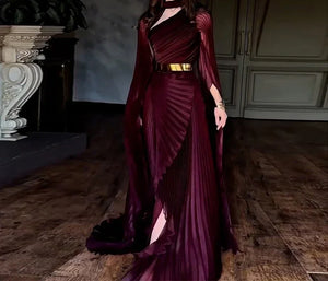 Elegant Party Dress for Women Temperament Fashion 2025 Fall Winter New Batwing Sleeve Shawl Split Vestidos Evening Long Dresses