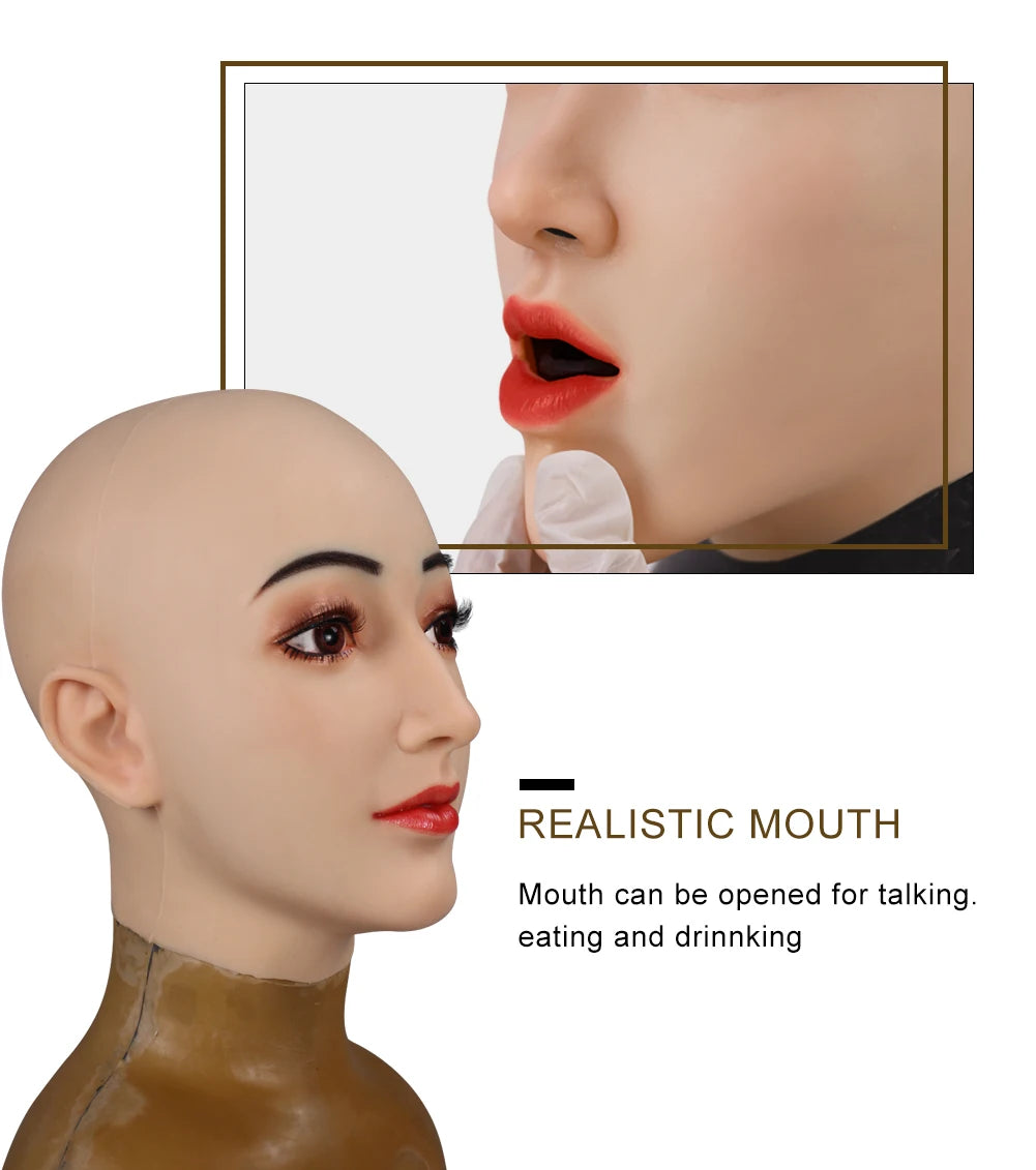 Silicone Female Mask Headgear Hoods pretty girl face mask spoof props for Cosplay Crossdresser women men transgender