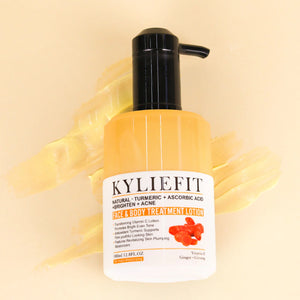 Organic turmeric skincare set by Hot Trend Vault with creams and serums for brightening, evening skin tone, and acne clearing.