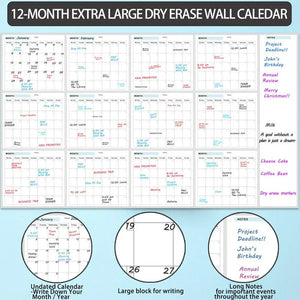 Wall Calendar Erasable Reusable Wall Planner 35X58In Dry-Erase Design Large Erasable Boards For Offices Home & School
