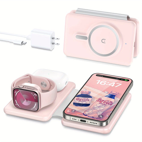 Hot Trend Vault 3-in-1 magnetic wireless charger for travel, with fast 18W charging for phones, watches, and earphones.