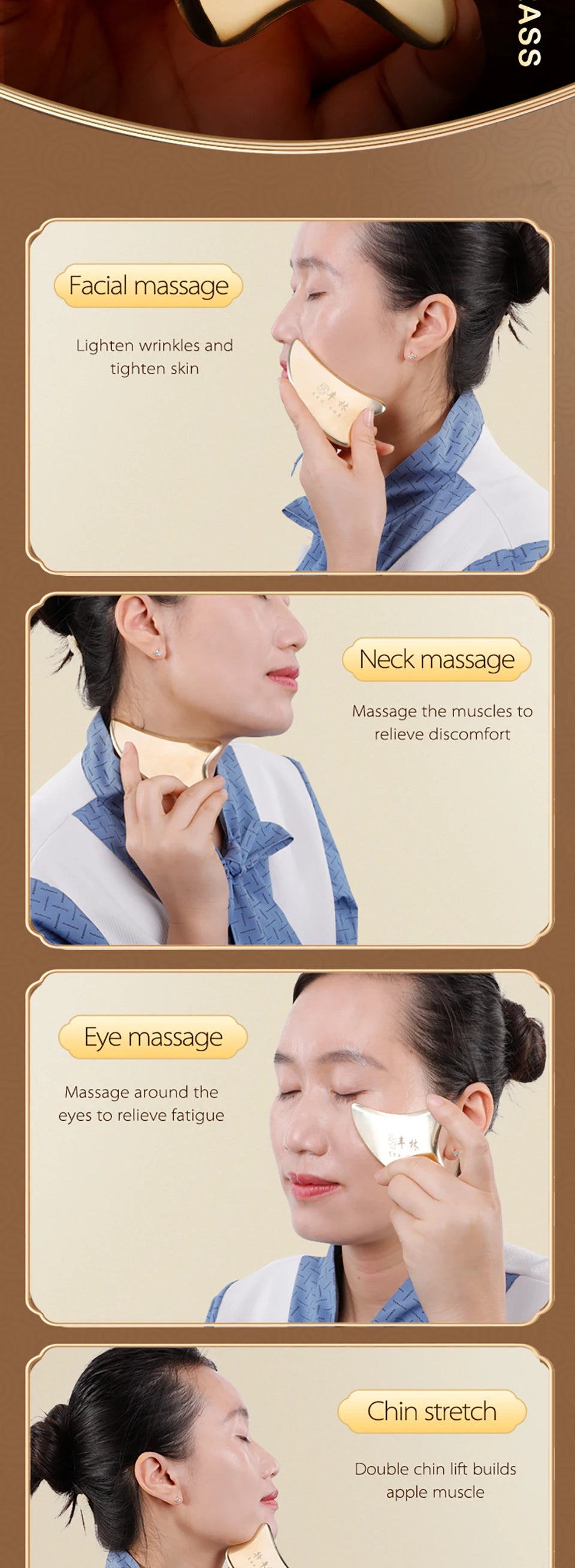 face massage tool gua sha facial beauty tool  eye instrument brass scraping plate beauty instrument  Metal massage plate