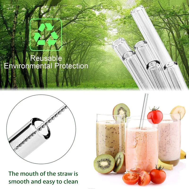 Reusable glass straws from Hot Trend Vault with cleaning brush, eco-friendly design ideal for eco-conscious shoppers