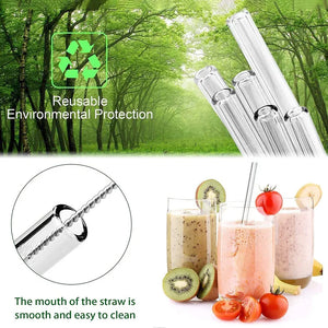 Reusable glass straws from Hot Trend Vault with cleaning brush, eco-friendly design ideal for eco-conscious shoppers