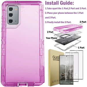 Hot Trend Vault Galaxy Note20 Ultra transparent shockproof case with two tempered glass screen protectors, showing the slim, protective design.