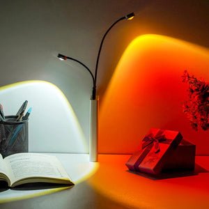 USB Rainbow Sunset Lamp by Hot Trend Vault displaying vibrant rainbow colors, ideal for bedroom decor and photography lighting.