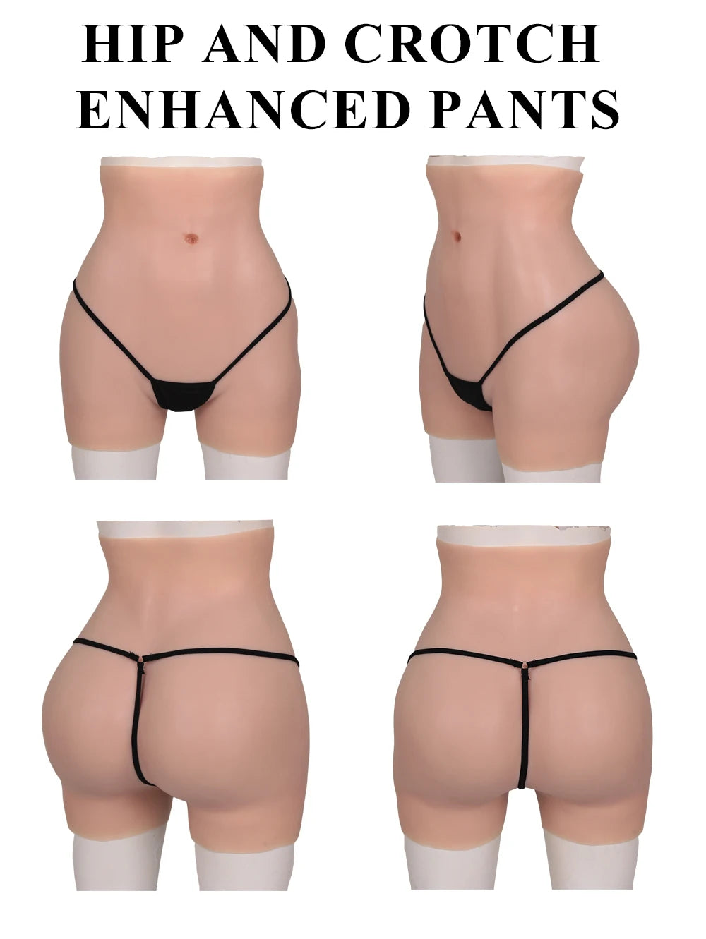 Silicone hip enhancer panties for drag queens and crossdressers, featuring a lift and curvy buttock shape in black for cosplay.