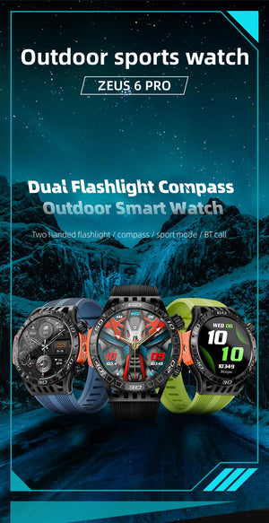 LOKMAT ZEUS 6 PRO Smart Watches Bluetooth Calls Flashlight Waterproof Smartwatches 1.46'' Screen Compass Sport Fitness Tracker