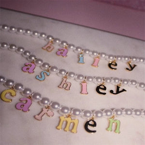Colorful pearl letter necklace for women by Hot Trend Vault, featuring personalized stainless steel gold-tone jewelry with vibrant pearls.