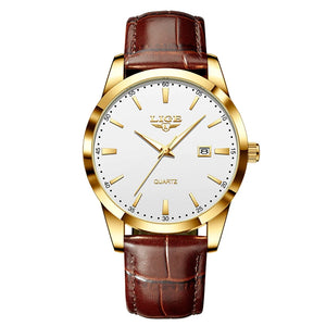 Black LIGE leather men's chronograph watch with waterproof design and military style, featuring a detailed dial and sturdy strap.