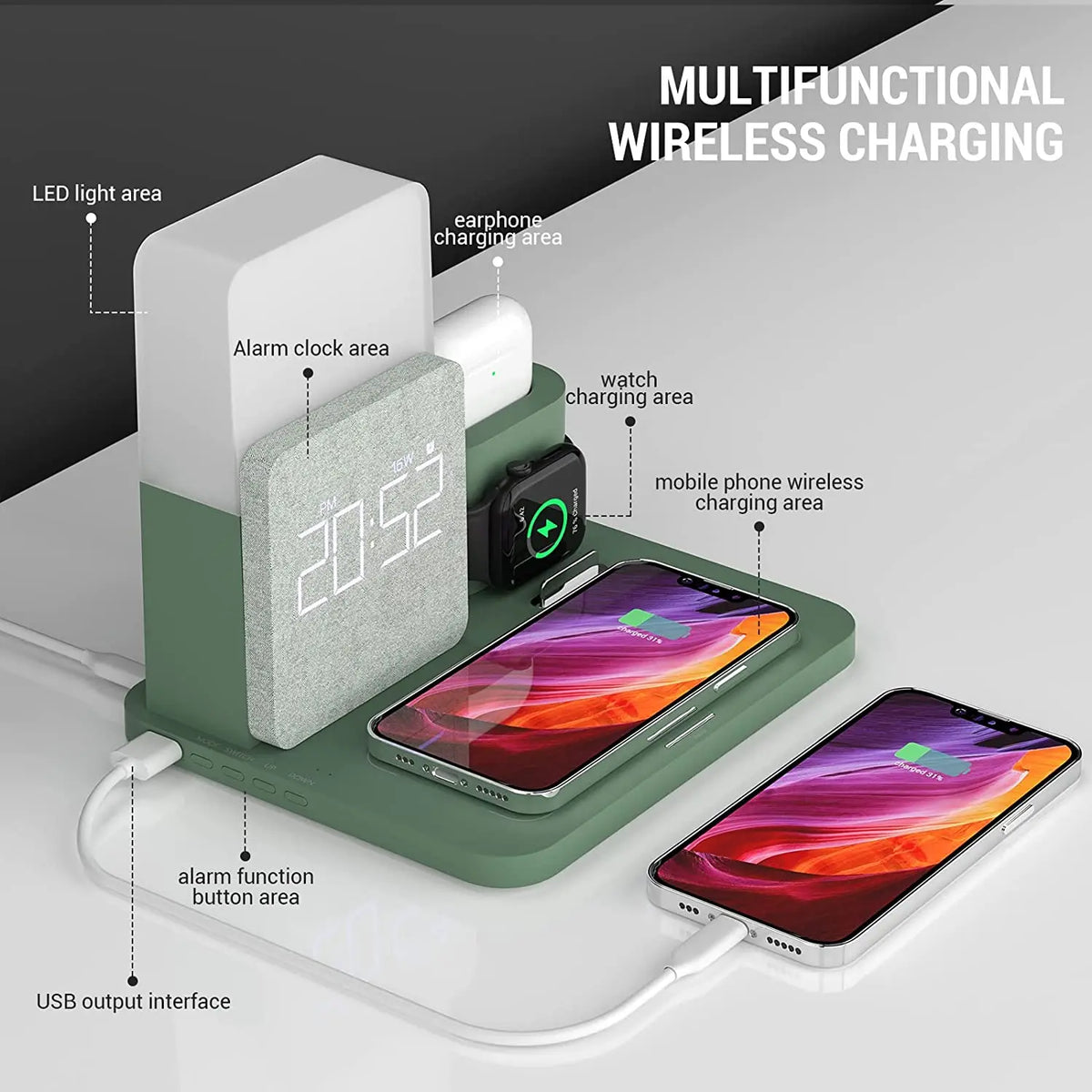 Wireless charging stand for iPhone by Hot Trend Vault, featuring fast charging capabilities and a sleek, modern design.