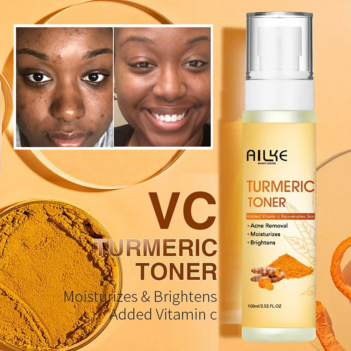Ailke Turmeric Whitening Skin Care Set by Hot Trend Vault featuring unisex skincare products for radiant, glowing skin.