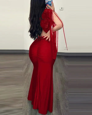 Elegant Dresses for Women Sexy Party Glamorous Contrast Sequin Ruched Slit Elegant Evening Bodycon Dress Streetwear Fashion 2024