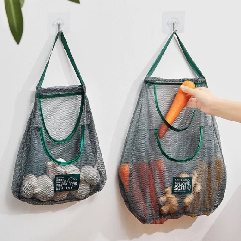 Hot Trend Vault reusable mesh storage bags for kitchen vegetables, hanging design keeps produce fresh and organized.