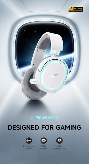 Picun G2 2.4GHz Bluetooth Wireless Gaming Headset For PC PS4 PS5 Phone Switch 5ms Low Latency 7.1 Surround Wired Headset ENC Mic