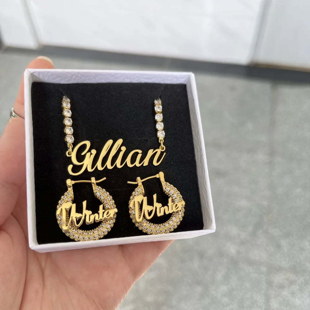 Personalized Name Kids Set Necklace Custom Letter Bracelet Stainless Steel Mini Earrings Gift for Kids