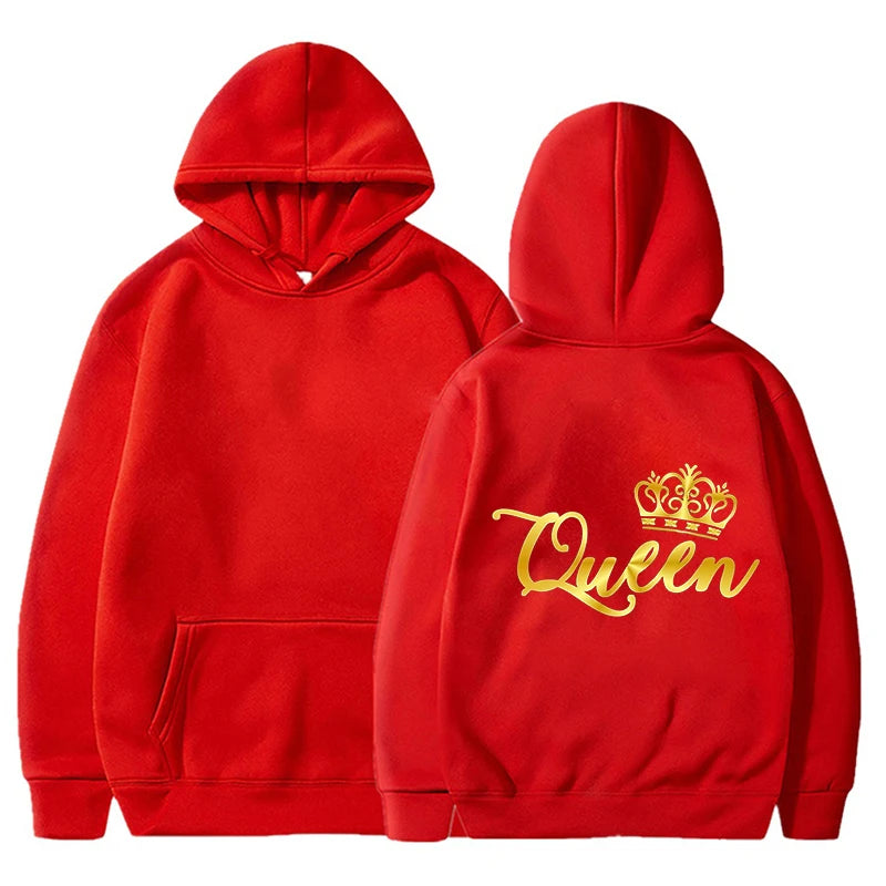 New King Queen Hoodies Pullover Unisex Couples Hooded Sweatshirt Harajuku Streetswear Long Sleeve Valentine's Day Hoodie