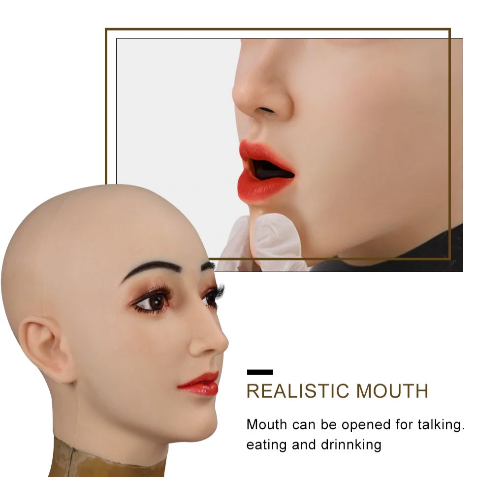 Silicone Female Mask Headgear Hoods pretty girl face mask spoof props for Cosplay Crossdresser women men transgender