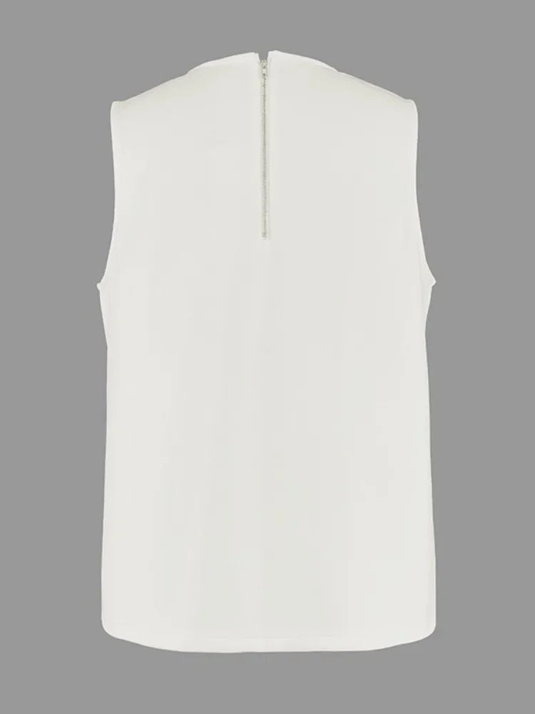 White Sleeveless Tops for Women Pockets Vest Tops 2025 New Fashion Round-Neck A-Line Loose Casual Summer T-shirts