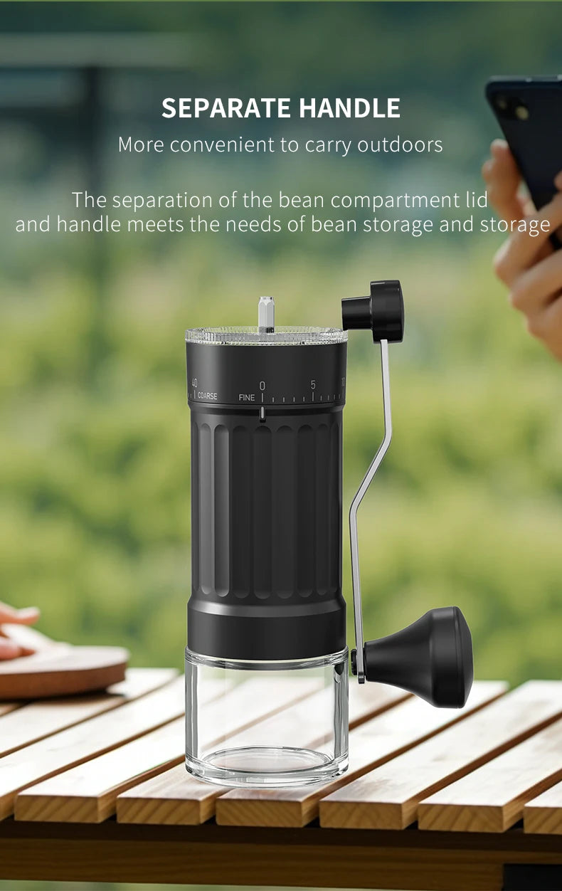 Hot Trend Vault DCNB mini manual coffee grinder with conical burrs, adjustable settings, and 30g capacity for espresso lovers.