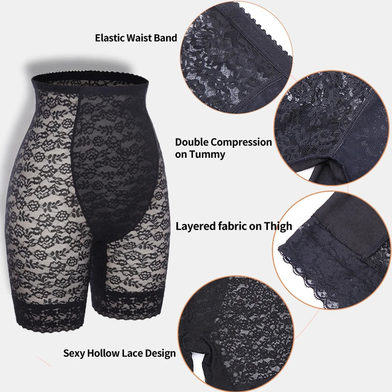 Hot Trend Vault Miss Moly high-waisted shapewear body shaper shorts with lace detailing for women, offering firm control and smoothing.