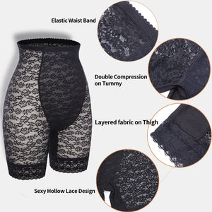 Hot Trend Vault Miss Moly high-waisted shapewear body shaper shorts with lace detailing for women, offering firm control and smoothing.