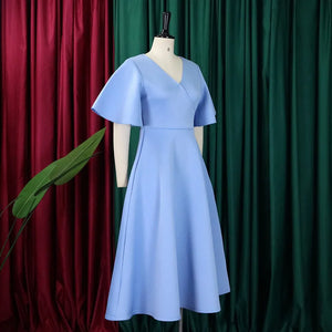 Elegant Dresses for Women V Neck Flare Sleeve High Waisted Pleated A Line Mid Calf Luxury Birthday Party Dinner Vestidos Mujer