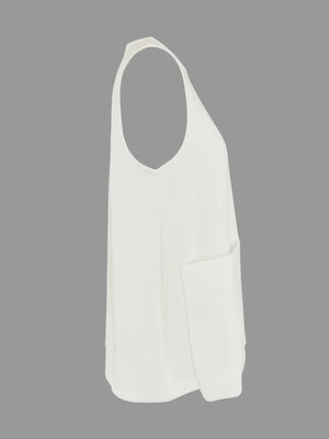 White Sleeveless Tops for Women Pockets Vest Tops 2025 New Fashion Round-Neck A-Line Loose Casual Summer T-shirts