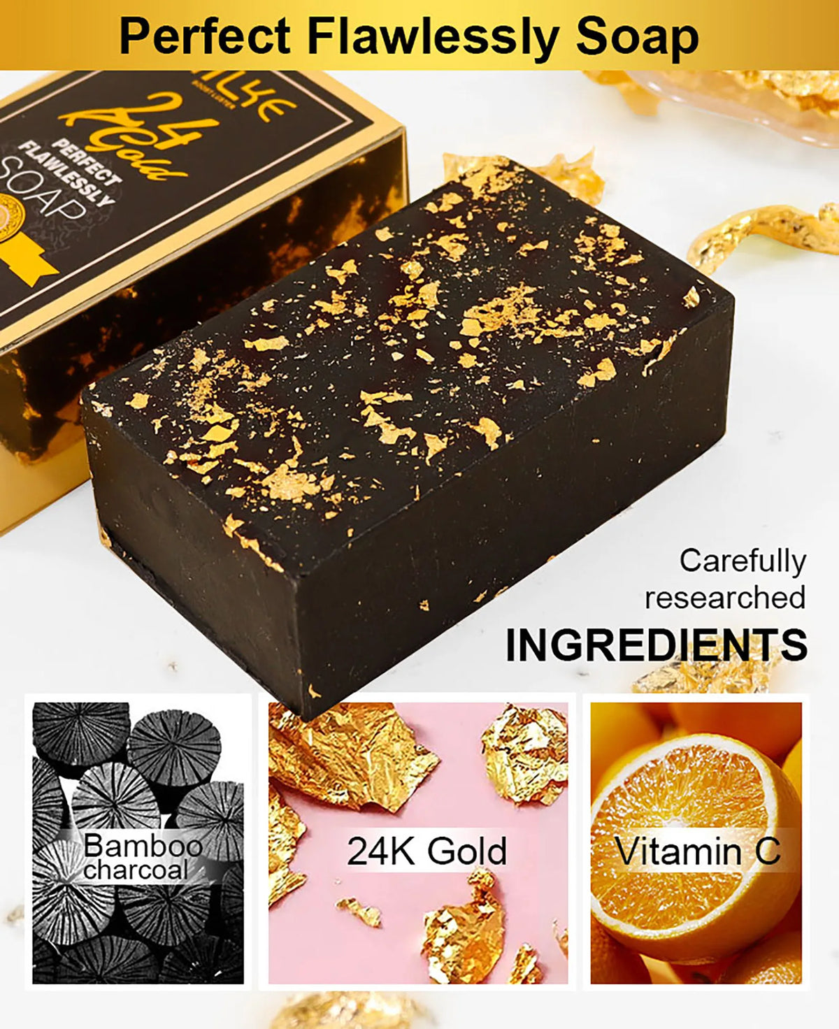 A close-up of AILKE 24K Gold Collagen Whitening serum bottle from Hot Trend Vault with gold accents and sleek design.