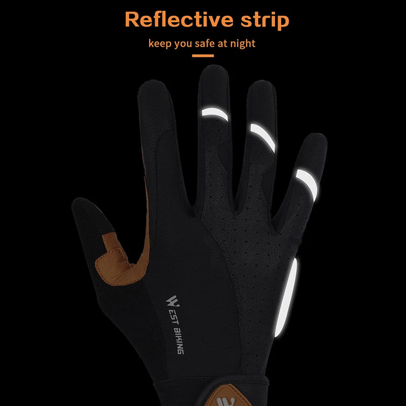 West Biking full finger cycling gloves by Hot Trend Vault, men's all-season synthetic leather and lycra activewear gloves with grip.