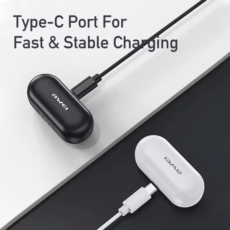 Awei T13 Pro Bluetooth 5.3 Earphone Wireless Bluetooth Headset In-Ear TWS Earbuds With Mic HiFi Bass Stereo Gaming Headphones