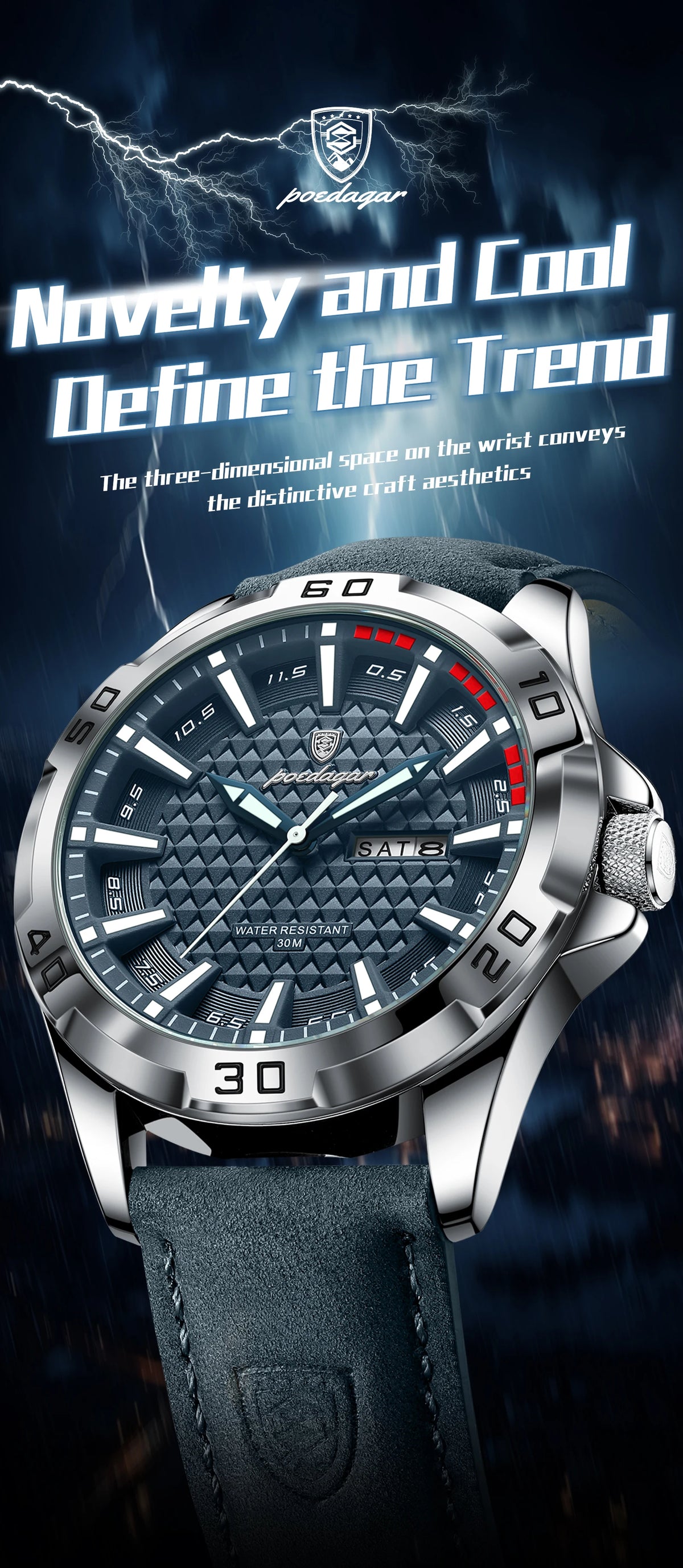 Men's luxury waterproof quartz leather watch with date from Hot Trend Vault, showcasing a stylish timepiece with a leather strap.