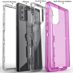 Hot Trend Vault Galaxy Note20 Ultra transparent shockproof case with two tempered glass screen protectors on a white background.