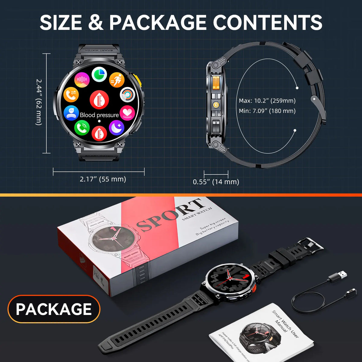 LaNikar Smart Watches for Men with 730mAh Large Battery 1.85’’ Big Screen LED Flashlight Rugged Smartwatch with for iOS Android