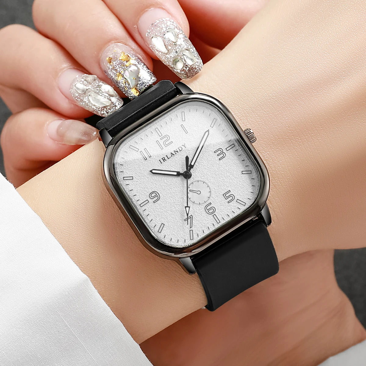 Unisex square silicone strap quartz wristwatch with casual design from Hot Trend Vault, showcasing the watch face and strap details.