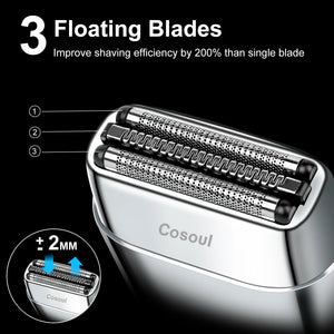 Hot Trend Vault Cosoul men's shaver with triple blades, fast charging, and TravelLock feature in a sleek design.